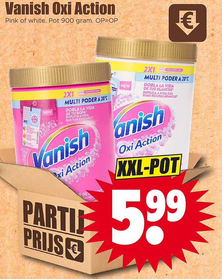 Vanish Oxi Action Pink of white. Pot 900 gram. OP=OP XXL-POT