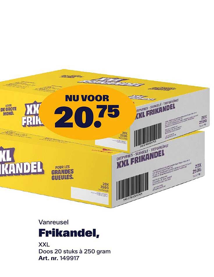 Vanreusel Frikandel, XXL Doos 20 stuks à 250 gram Art. nr. 149917