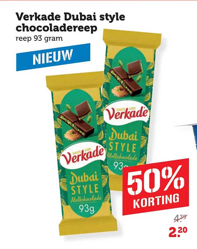 Verkade Dubai style chocoladereep reep 93 gram 50% korting