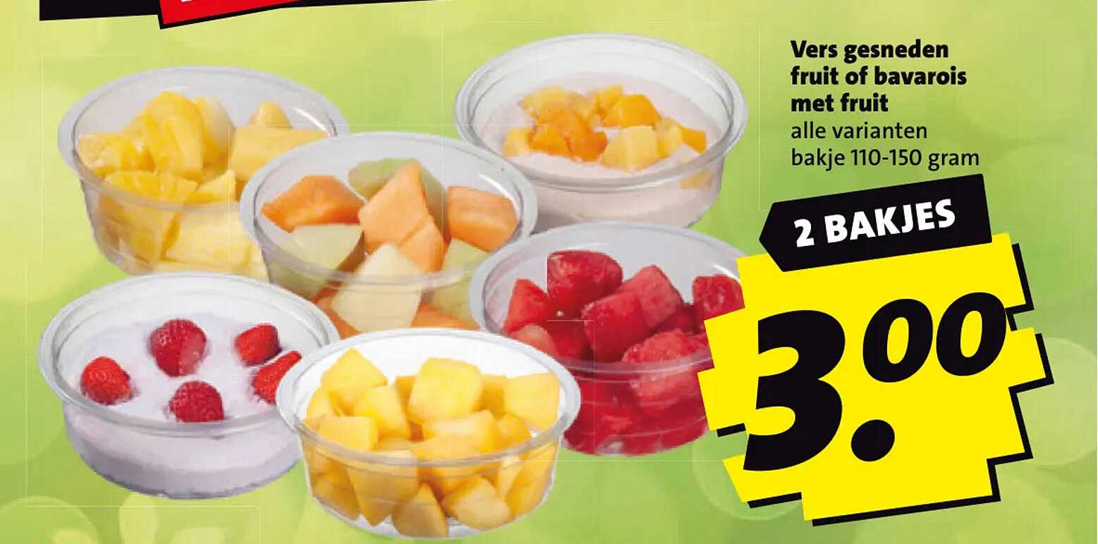 Vers gesneden fruit of bavarois met fruit alle varianten bakje 110-150 gram 2 bakjes