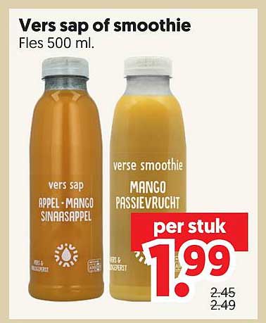 Vers sap of smoothie Fles 500 ml. per stuk