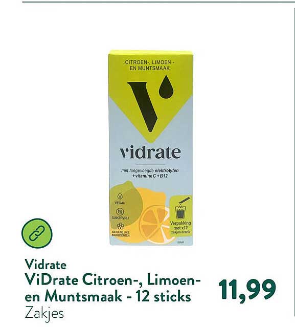 ViDrate Citroen-, Limoen- en Muntsmaak - 12 sticks