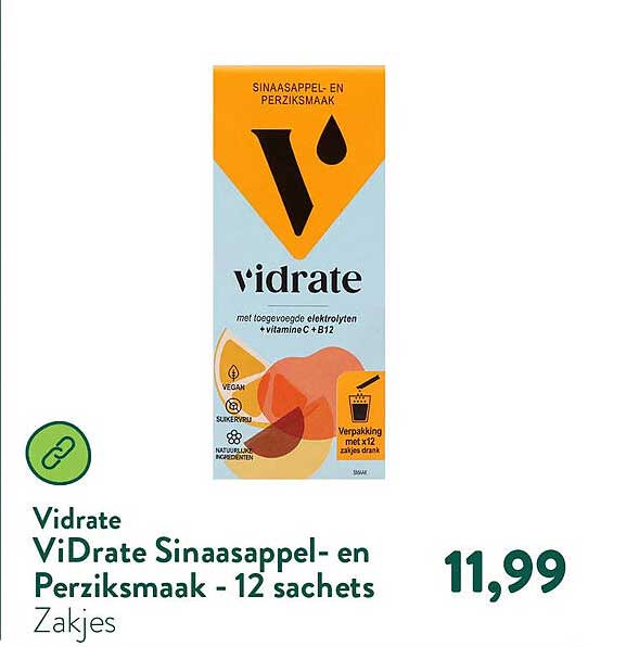 ViDrate Sinaasappel- en Perzikmaak - 12 sachets Zakjes