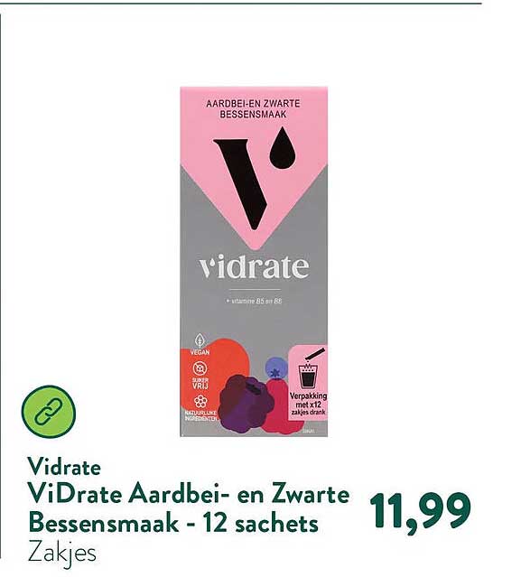 Vidrate ViDrate Aardbei- en Zwarte Bessensmaak - 12 sachets Zakjes