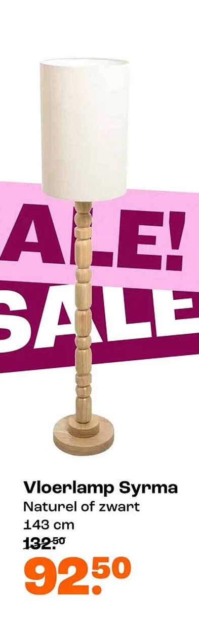 Vloerlamp Syrma Naturel of zwart 143 cm