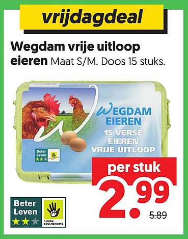 vrijdagdeal Wegdam vrije uitloop eieren Maat S/M, Doos 15 stuks. per stuk
