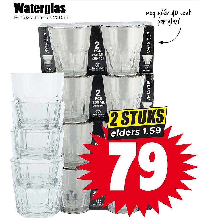 Waterglas 2 stuks elders 1.59