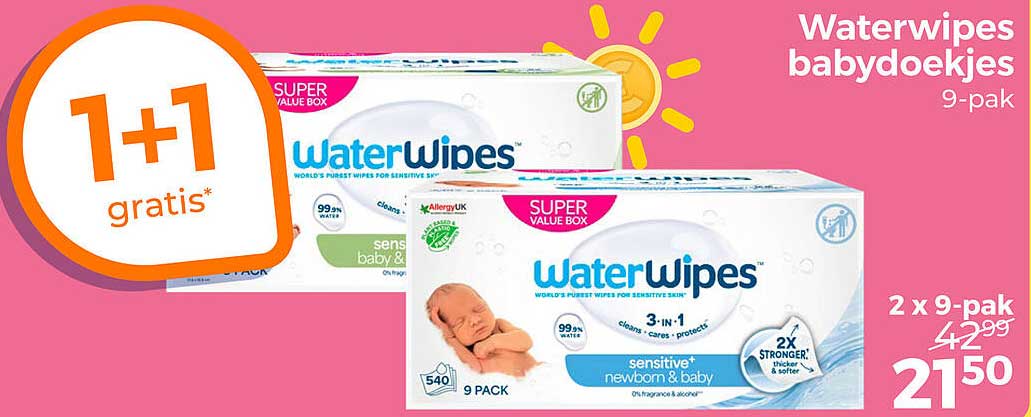 WaterWipes babydoekjes 9-pak 1+1 gratis