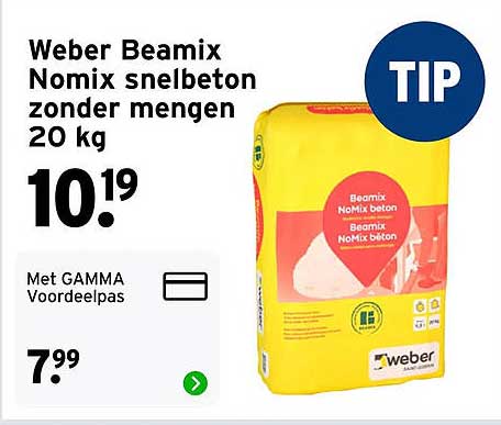 Weber Beamix Nomix snelbeton zonder mengen 20 kg TIP