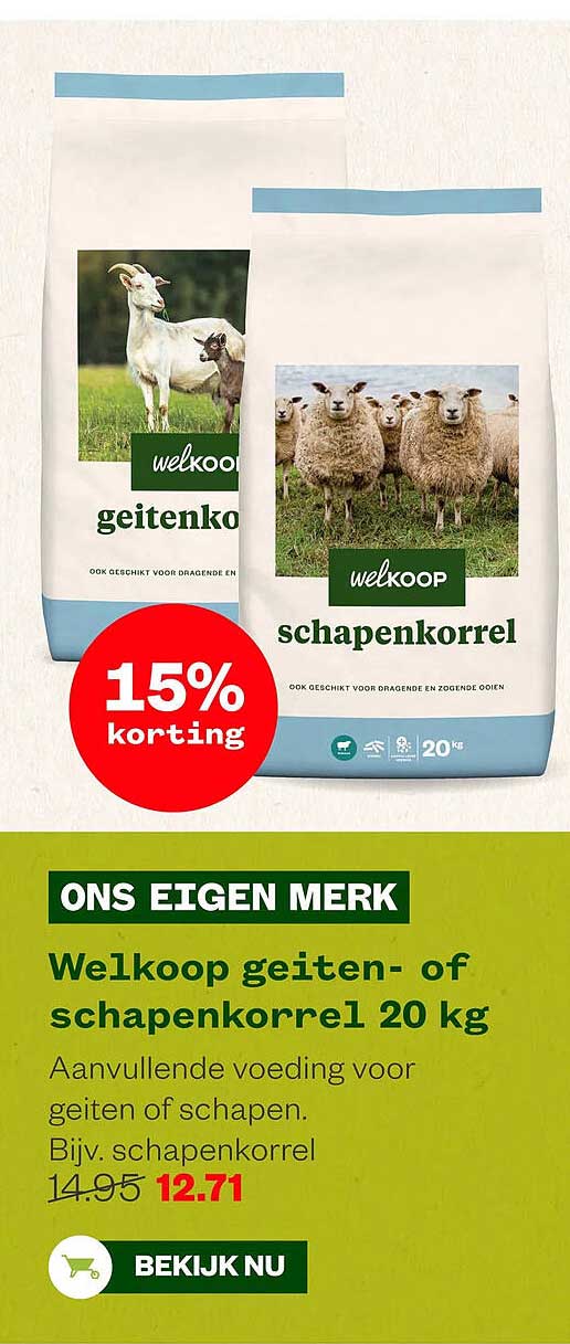 Welkoop geiten- of schapenkorrel 20 kg 15% korting
