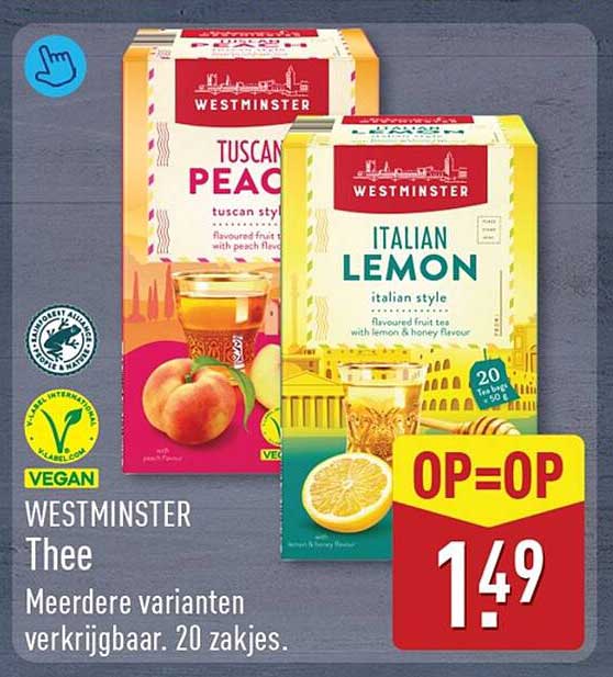 WESTMINSTER Thee Meerdere varianten verkrijgbaar. 20 zakjes. OP=OP
