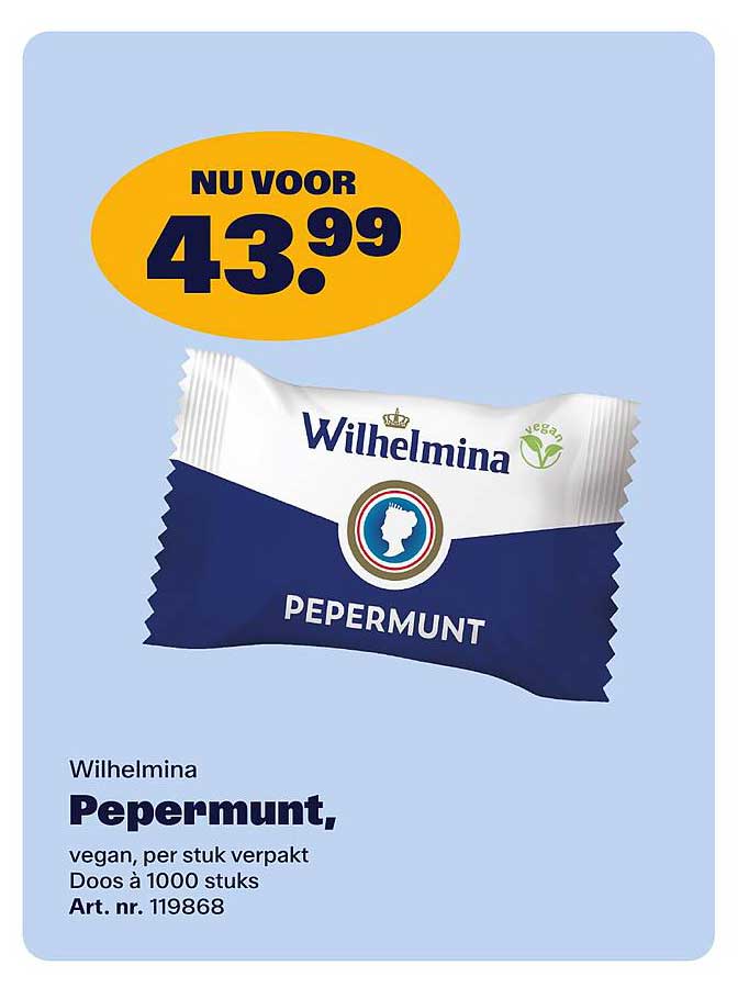 Wilhelmina Pepermunt, vegan, per stuk verpakt