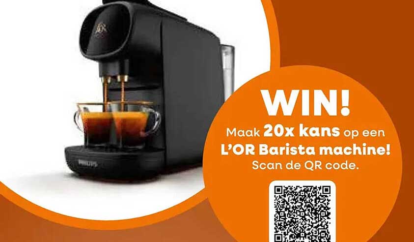 WIN! Maak 20x kans op een L’OR Barista machine! Scan de QR code.