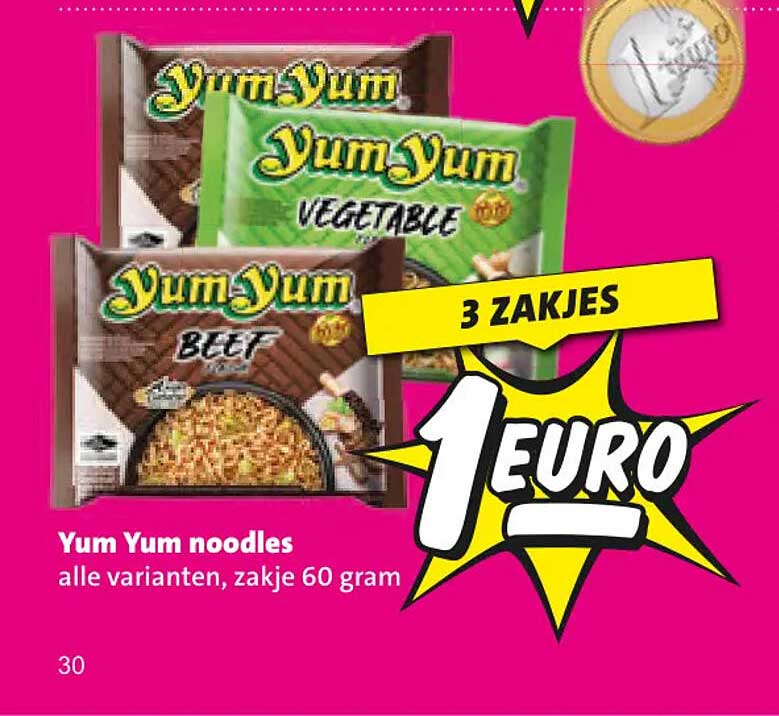 Yum Yum noodles alle varianten, zakje 60 gram 3 zakjes