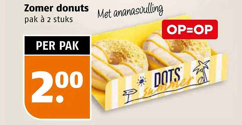 Zomer donuts pak á 2 stuks Met ananassvulling OP=OP