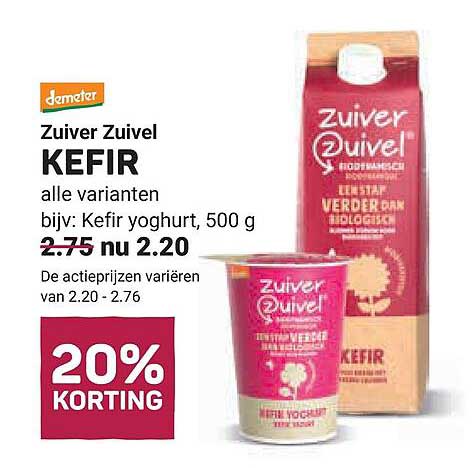 Zuiver Zuivel KEFIR alle varianten bijv: Kefir yoghurt, 500 g 20% KORTING