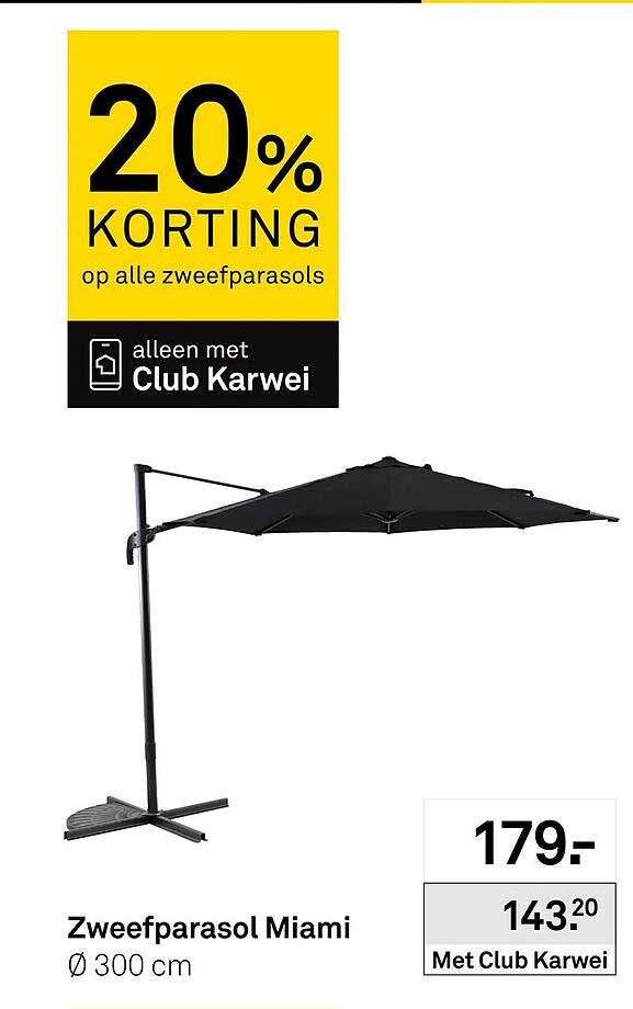 Zweefparasol Miami Ø 300 cm 20% korting op alle zweefparasols alleen met Club Karwei