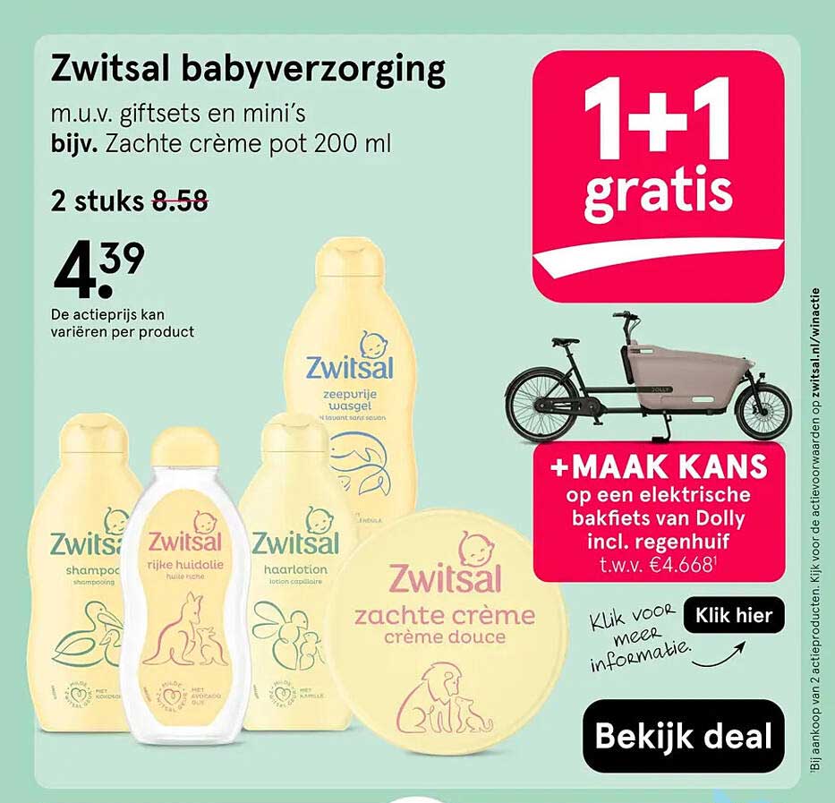 Zwitsal babyverzorging 1+1 gratis