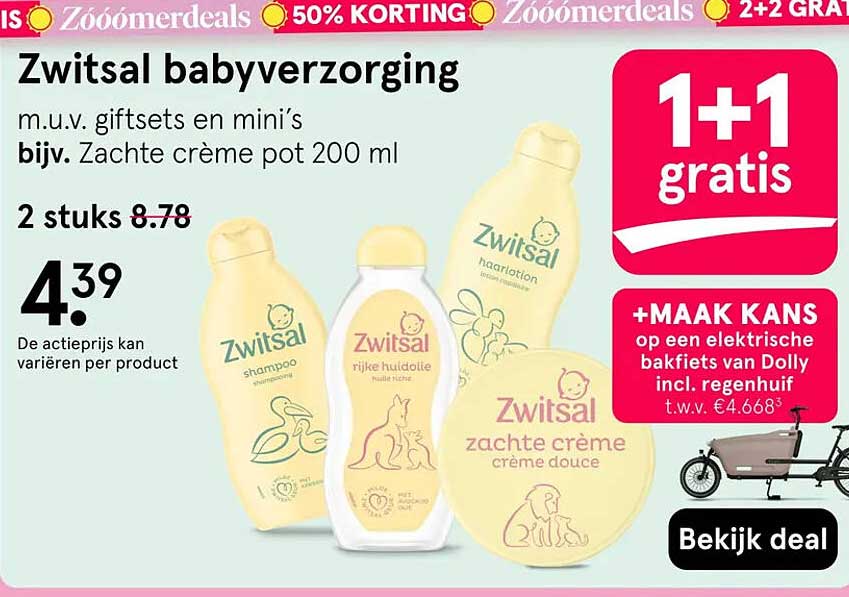 Zwitsal babyverzorging 1+1 gratis