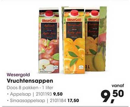 WeserGold Vruchtensappen - Doos 8 pakken - 1 liter