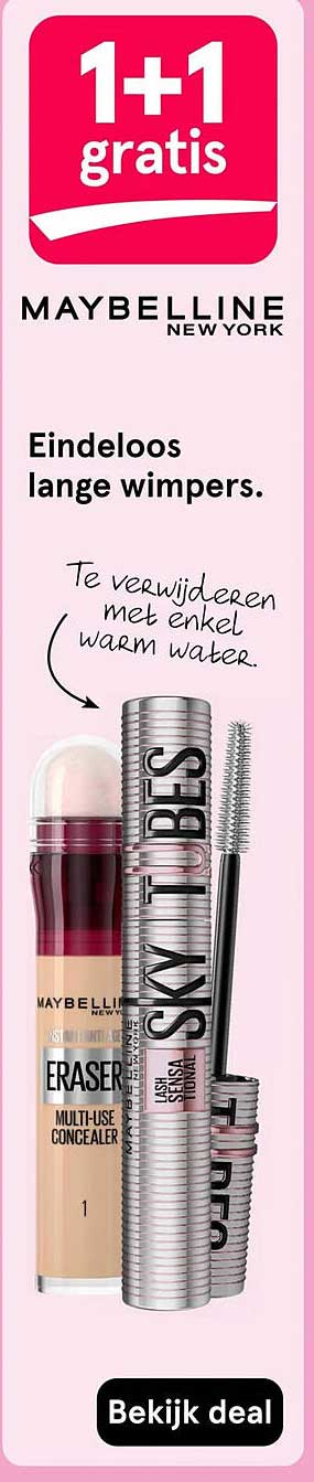 1+1 gratis MAYBELLINE NEW YORK Eindeloos lange wimpers.
