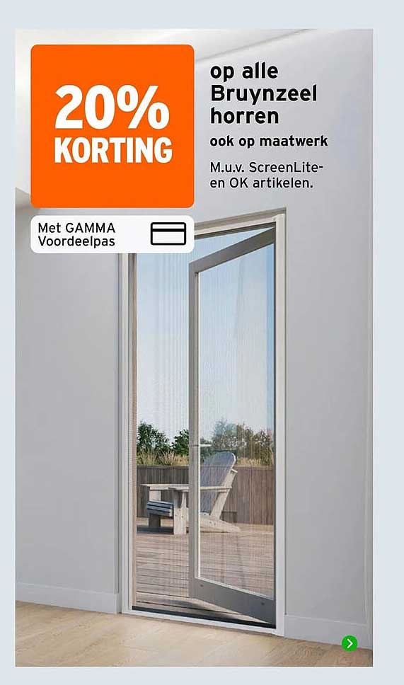 20% korting op alle Bruynzeel horren ook op maatwerk
