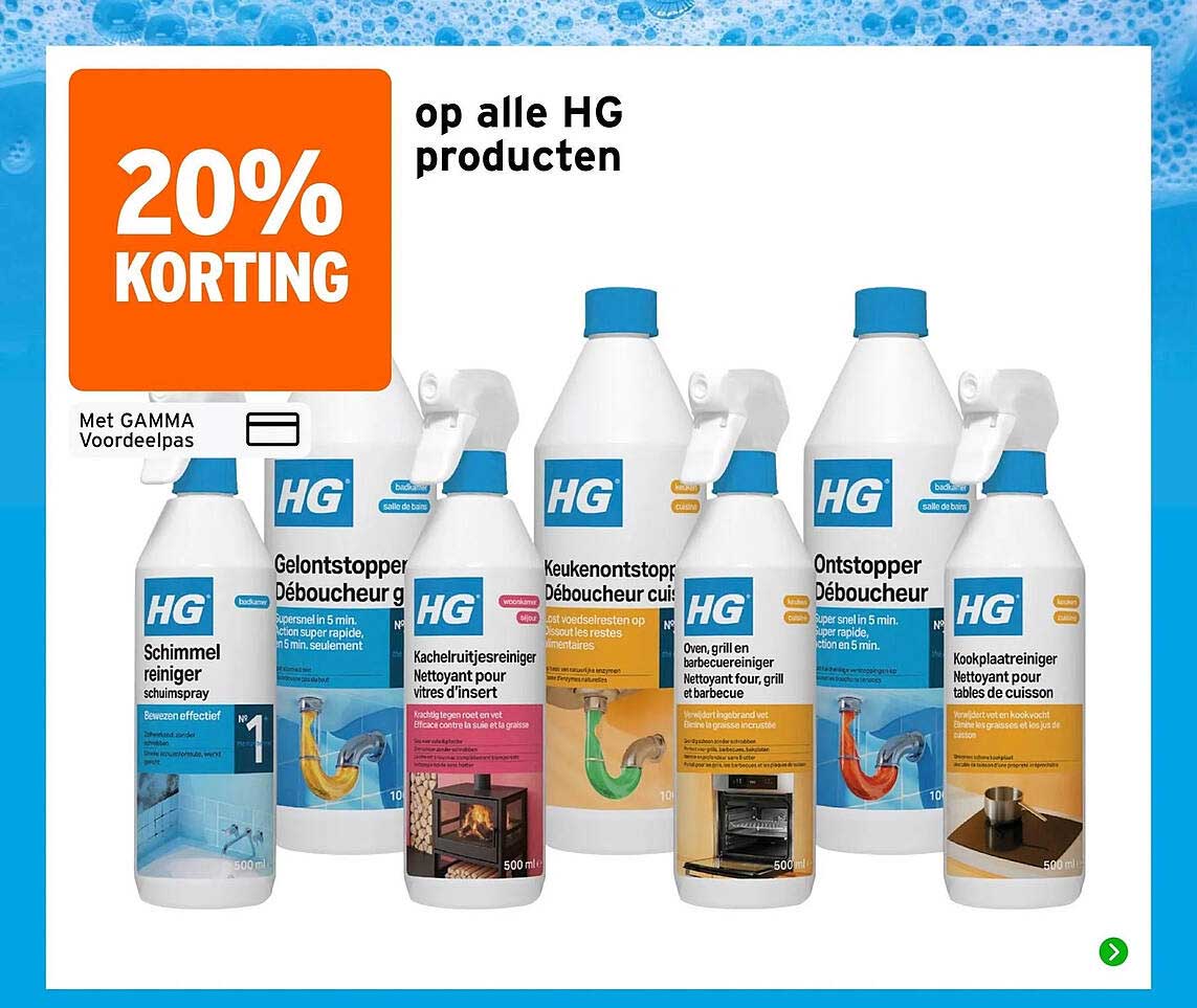 20% korting op alle HG producten