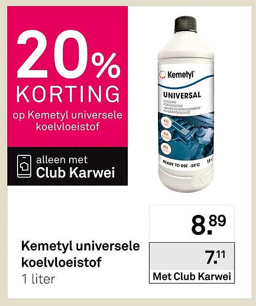 20% KORTING op Kemetyl universele koelvloeistof