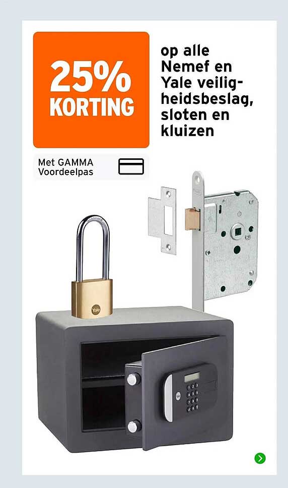 25% KORTING op alle Nemef en Yale veiligheidsbeslag, sloten en kluizen