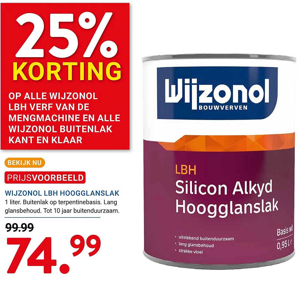 25% KORTING OP ALLE WIJZONOL LBH VERF VAN DE MENGMACHINE EN ALLE WIJZONOL BUITENLAK KANT EN KLAAR