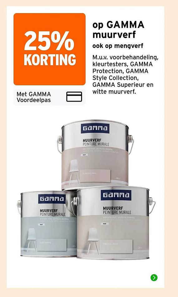 25% KORTING op GAMMA muurverf ook op mengverf