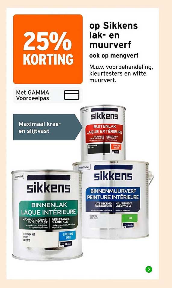 25% KORTING op Sikkens lak- en muurverf ook op mengverf