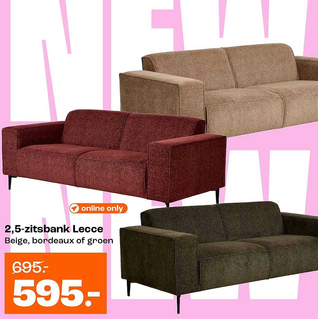 2,5-zitsbank Lecce Beige, bordeaux of groen online only