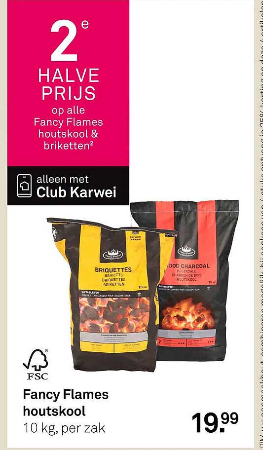 2e halve prijs op alle Fancy Flames houtskool & briketten