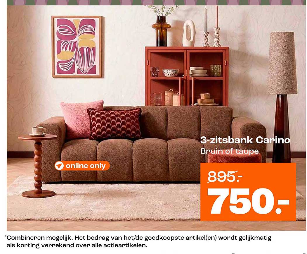 3-zitsbank Carino Bruin of taupe online only