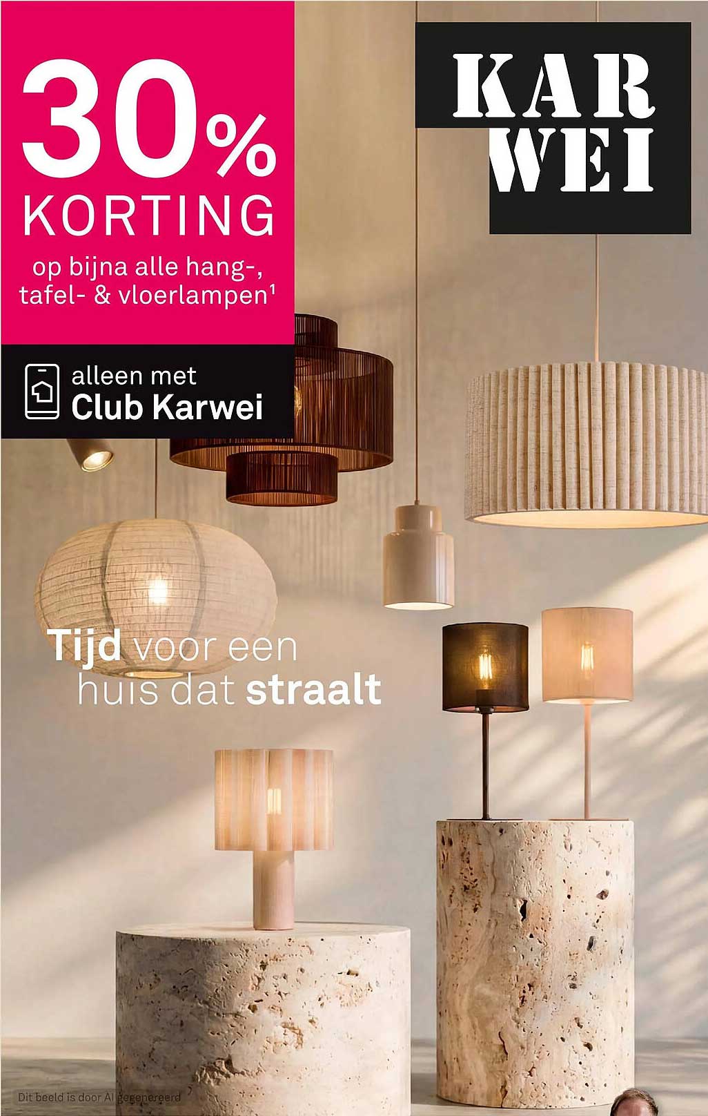30% korting op bijna alle hang-, tafel- & vloerlampen¹ alleen met Club Karwei