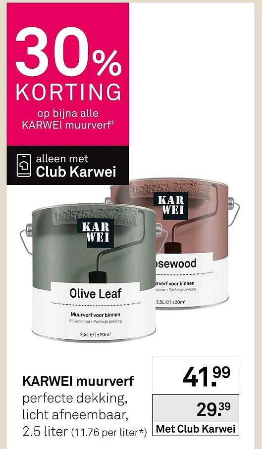30% korting op bijna alle KARWEI muurverf