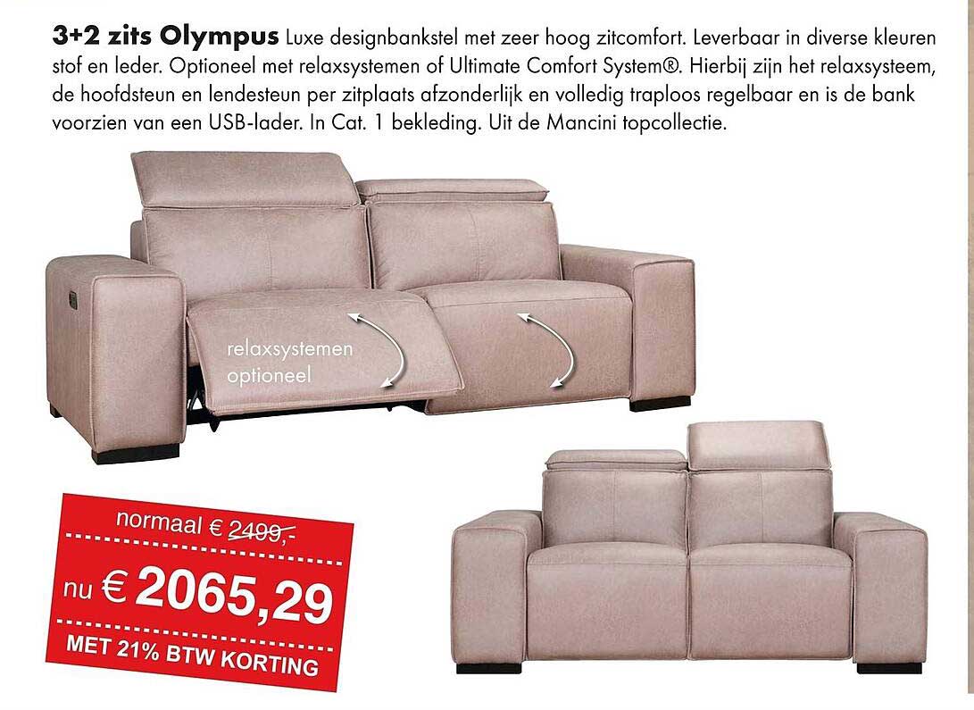 3+2 zits Olympus Luxe designbankstel met zeer hoog zitcomfort