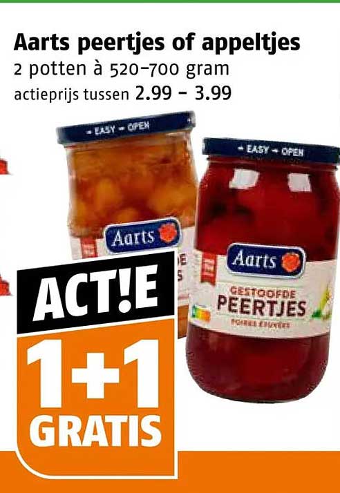 Aarts peertjes of appeltjes 2 potten à 520-700 gram ACT!E 1+1 GRATIS