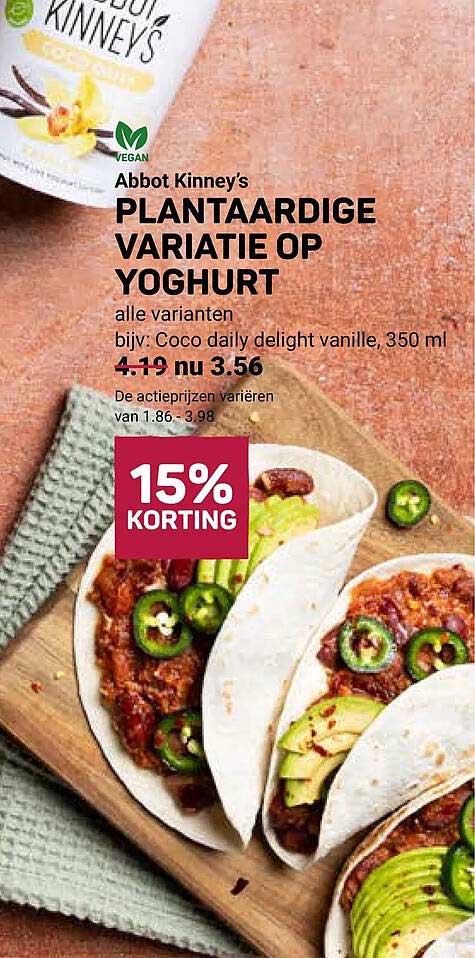 Abbot Kinney's plantaardige variatie op yoghurt 15% korting
