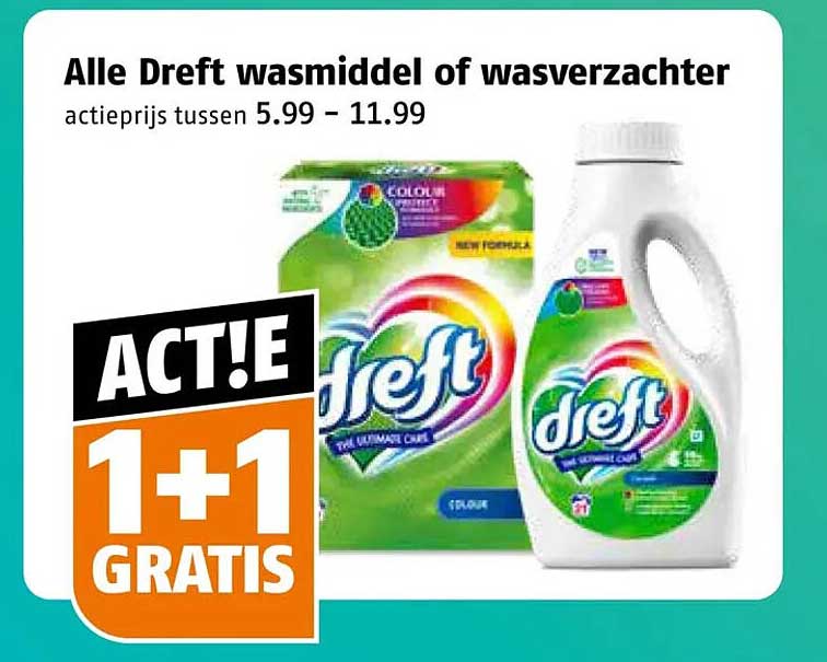 Alle Dreft wasmiddel of wasverzachter 1+1 GRATIS