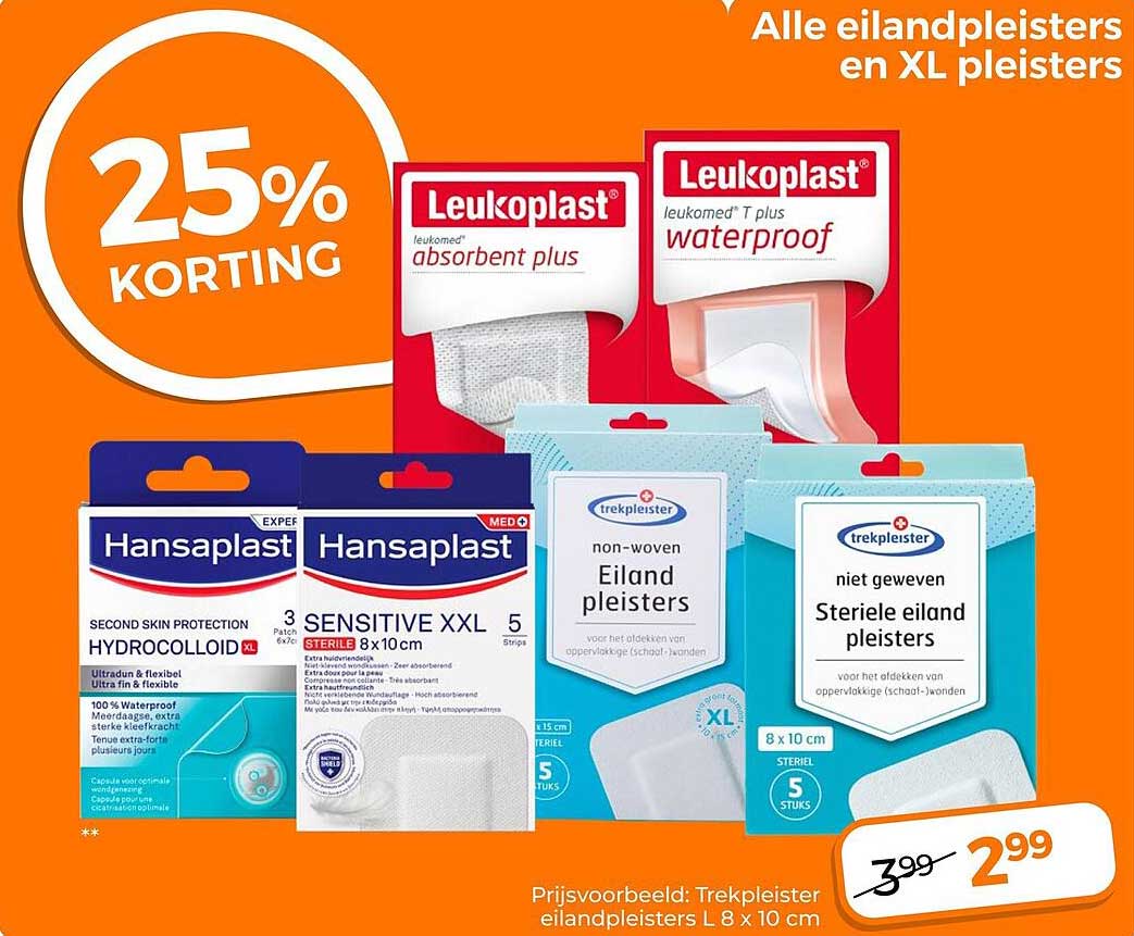 Alle eilandpleisters en XL pleisters 25% KORTING