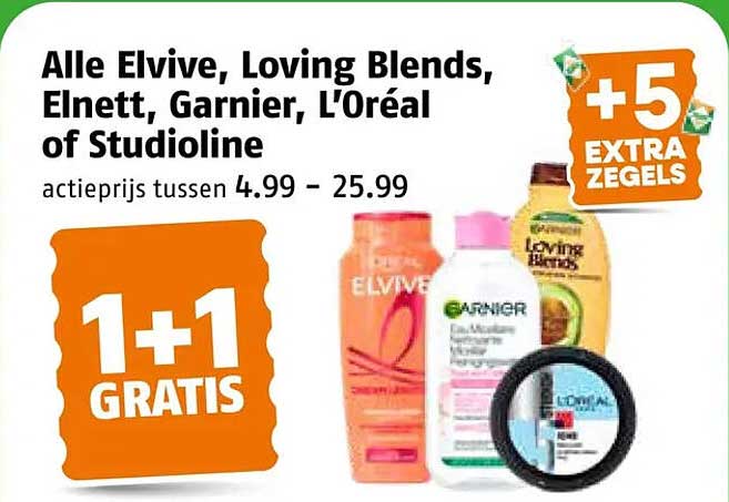 Alle Elvive, Loving Blends, Elnett, Garnier, L'Oréal of Studioline 1+1 GRATIS