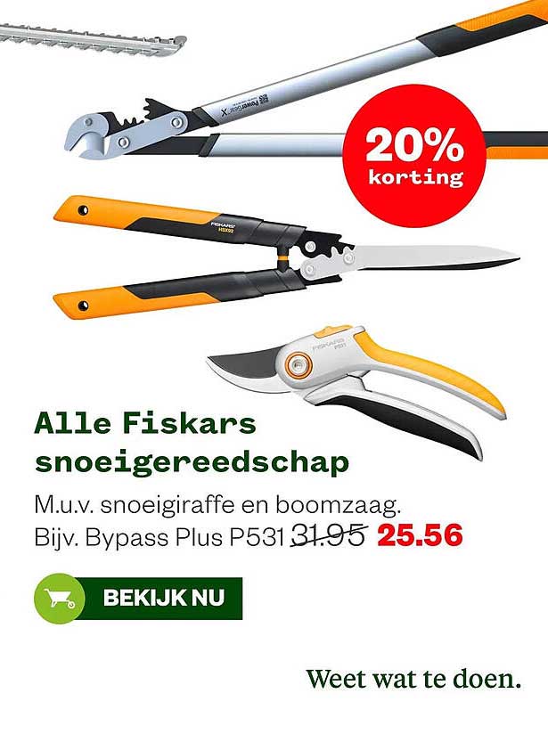 Alle Fiskars snoeigereedschap 20% korting