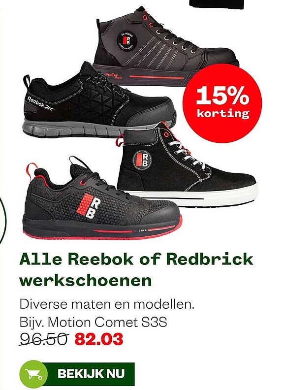 Alle Reebok of Redbrick werkschoenen 15% korting