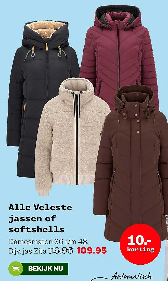 Alle Veleste jassen of softshells - 10.- korting