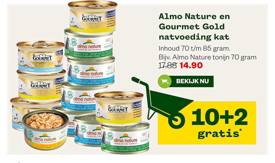 Almo Nature en Gourmet Gold natvoeding kat 10+2 gratis