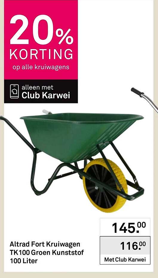 Altrad Fort Kruiwagen TK100 Groen Kunststof 100 Liter 20% KORTING