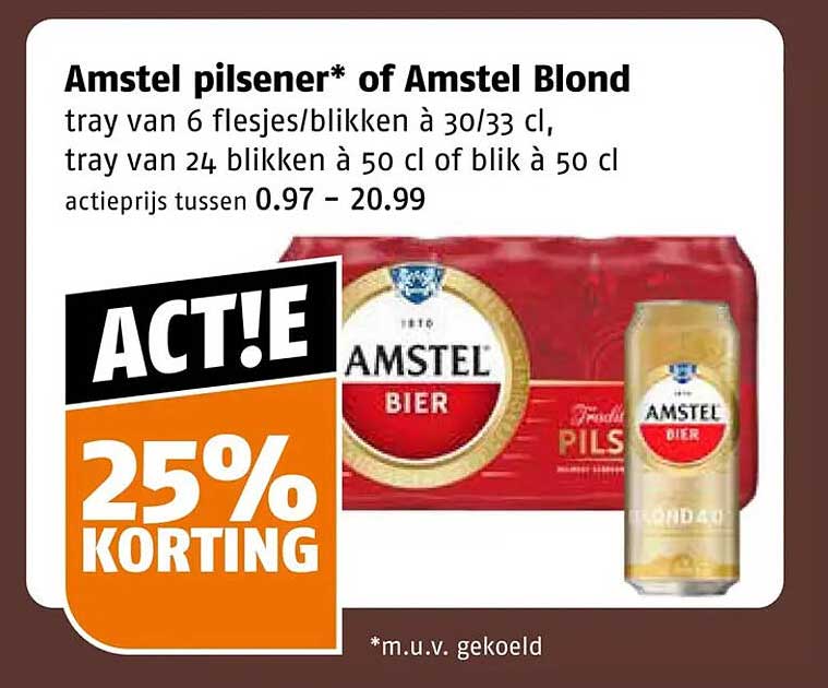 Amstel pilsener* of Amstel Blond 25% korting