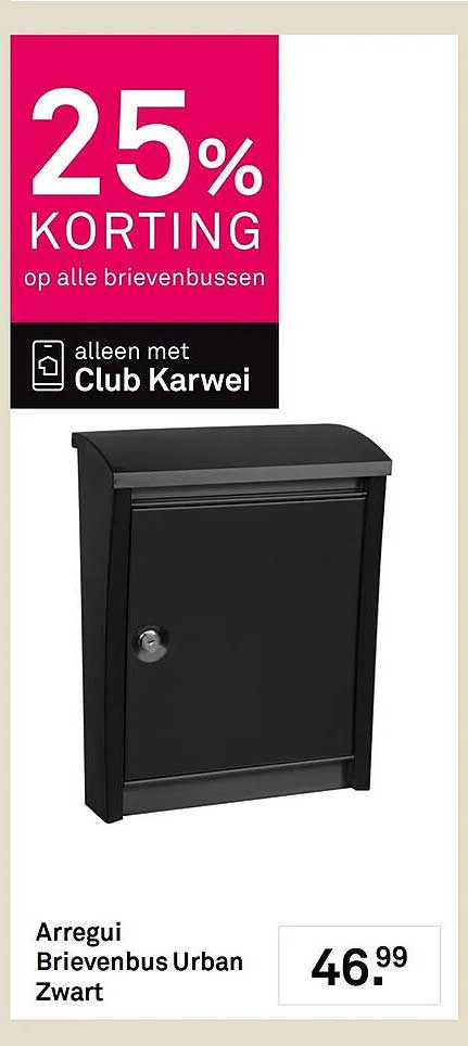 Arregui Brievenbus Urban Zwart 25% korting op alle brievenbussen alleen met Club Karwei
